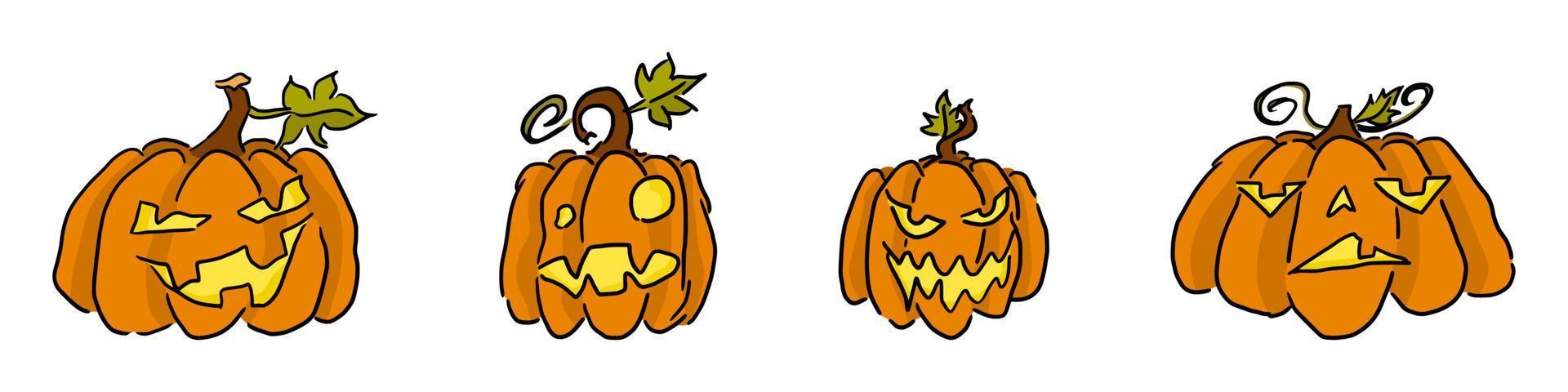 a collection of funny pumpkins for halloween vector