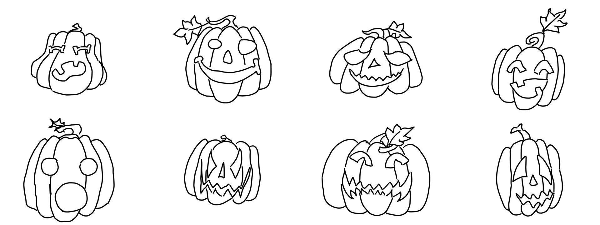 outline doodle angry pumpkins for halloween vector