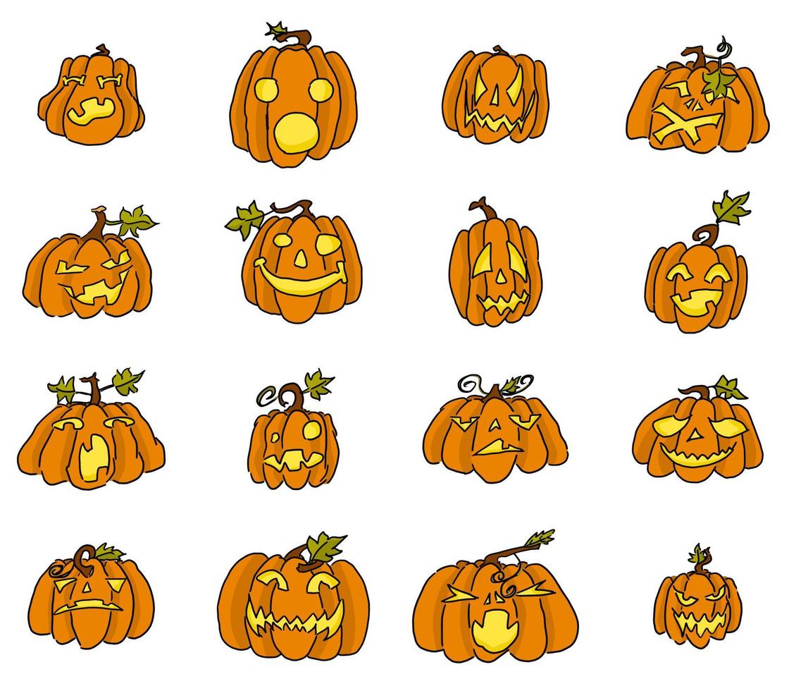 Calabazas enojadas selección de dibujos. trabajo vectorial vector