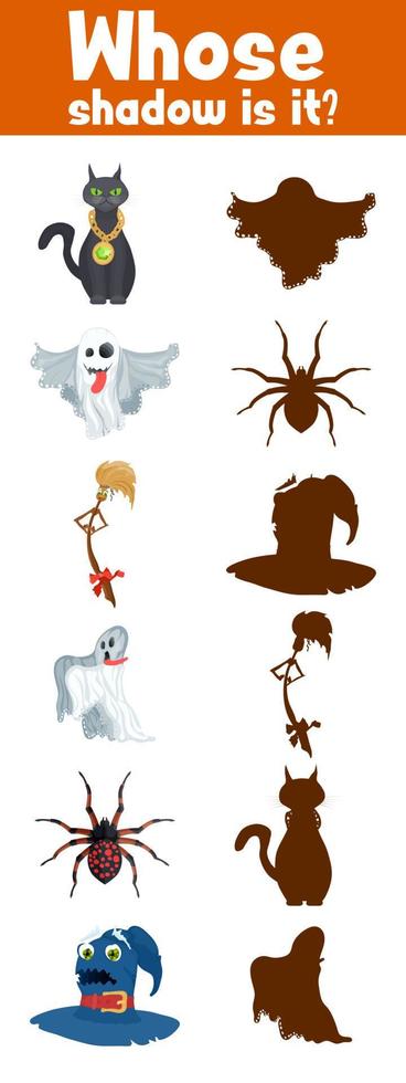 guess where whose shadow halloween monsters flat vector