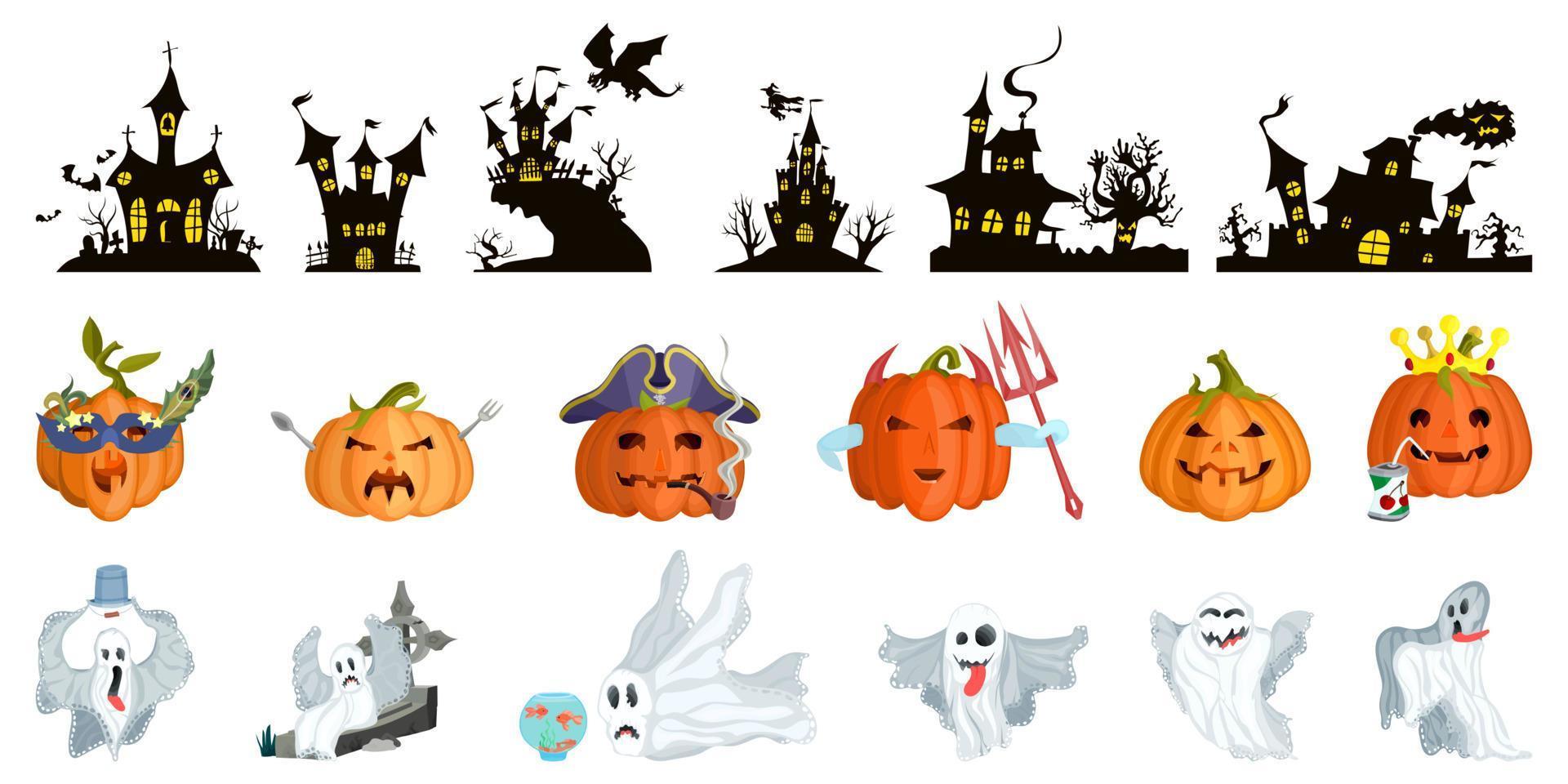 big selection for halloween. castles and monsters vector