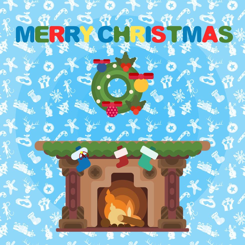 cartel de navidad brillante. chimenea y vacaciones nuevo vector