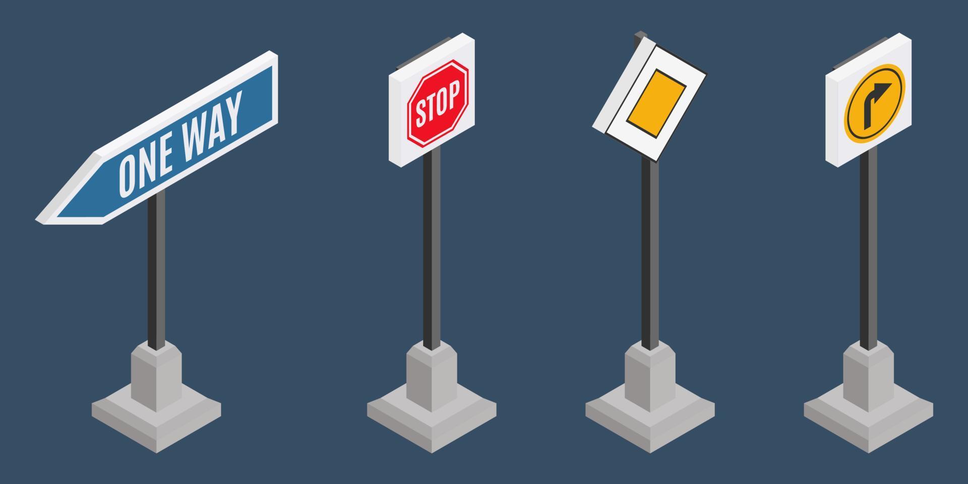 small selection of isometric traffic signs vector