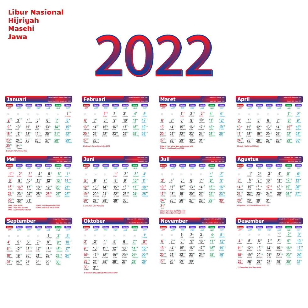 calendario aislado 2022 vector