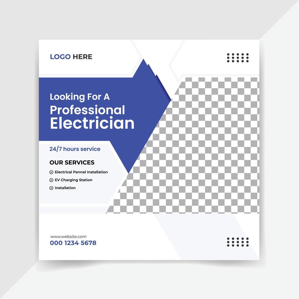 Electrician services social media post or Professional Electrician square banner template vector