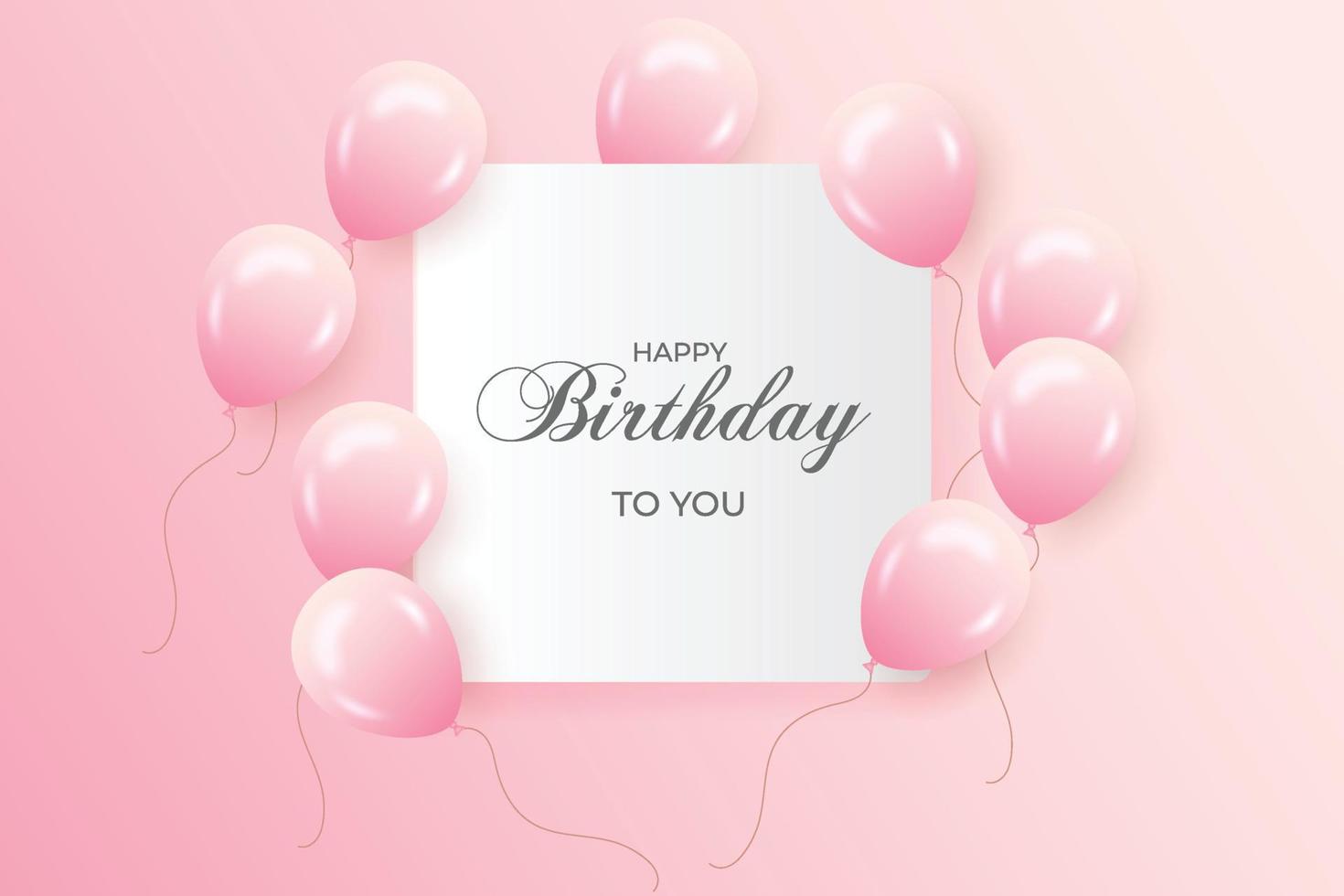 deseo de cumpleaños con globos rosados realistas y fondo rosa vector