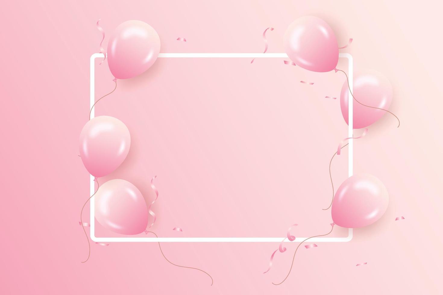 Birthday frame with realistic pink  balloons set  and pink background vector