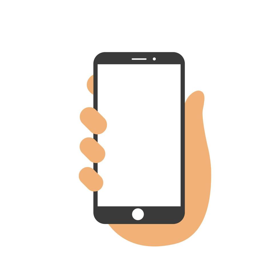 Hand holding smartphone with flat design style. Vector illustration