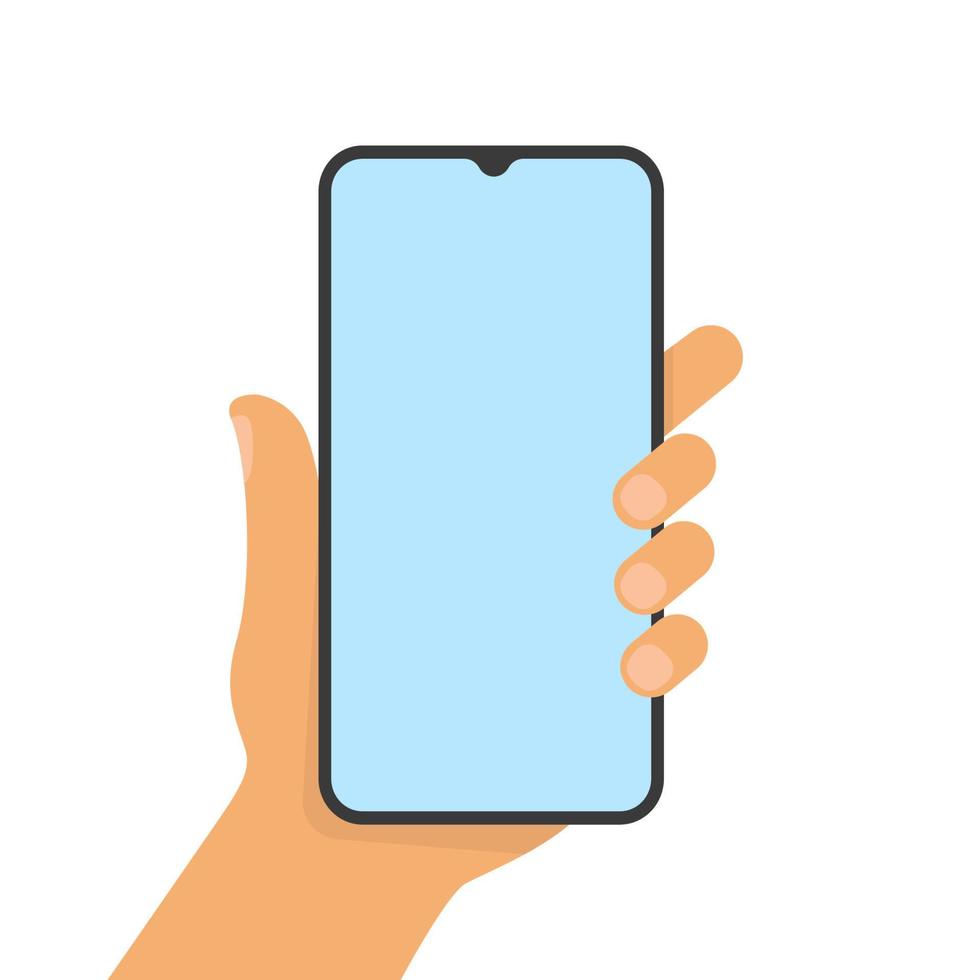 Hand holding smartphone with flat design style. Vector illustration