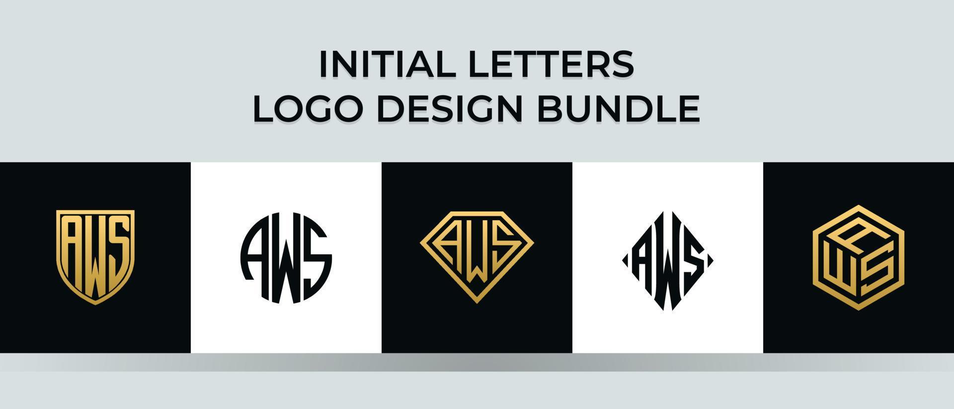 Initial letters AWS logo designs Bundle vector