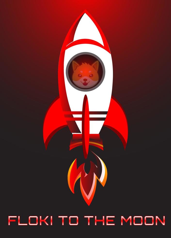 floki inu crypto currency to the moon with rocket poster vector