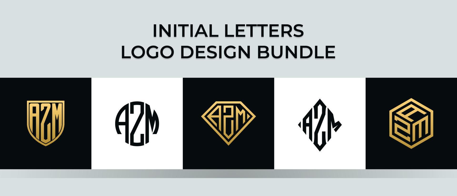 Initial letters AZM logo designs Bundle vector