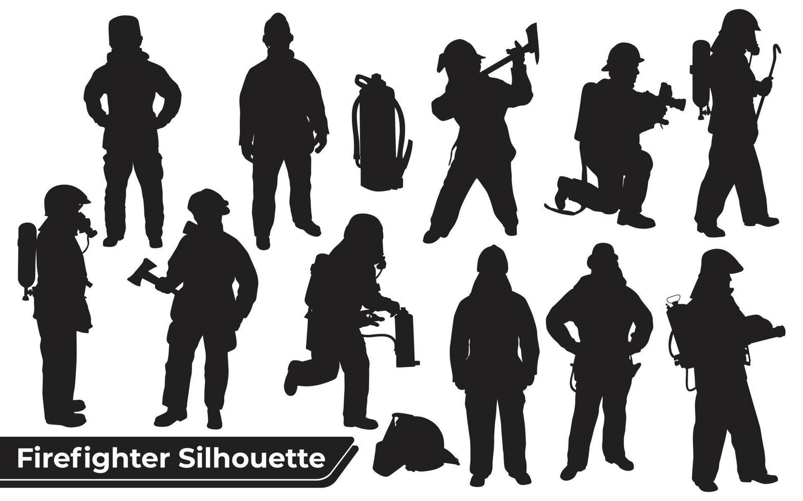 Collection of firefighter silhouettes in different positions vector