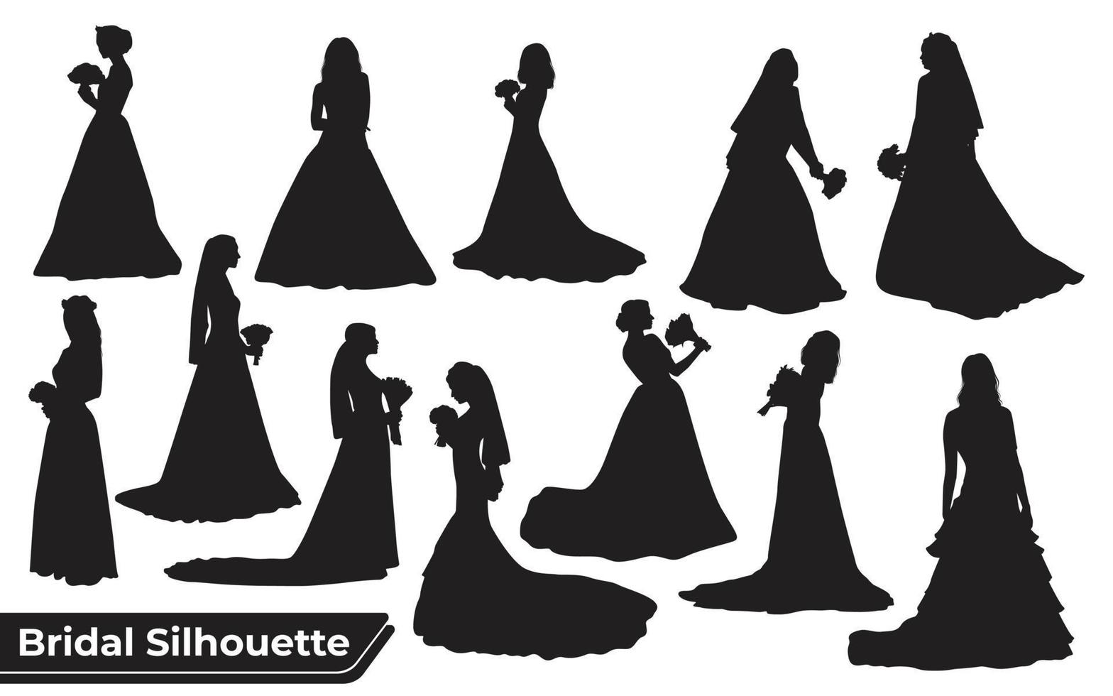 Collection of Bridal silhouettes in different poses set vector