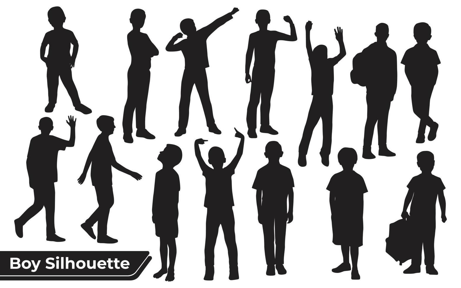 Collection of Boy or Kids silhouettes in different poses set vector