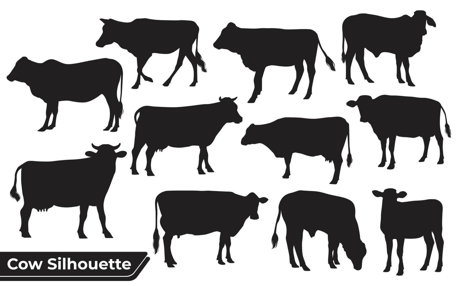 Collection of Cow Silhouette in different poses vector