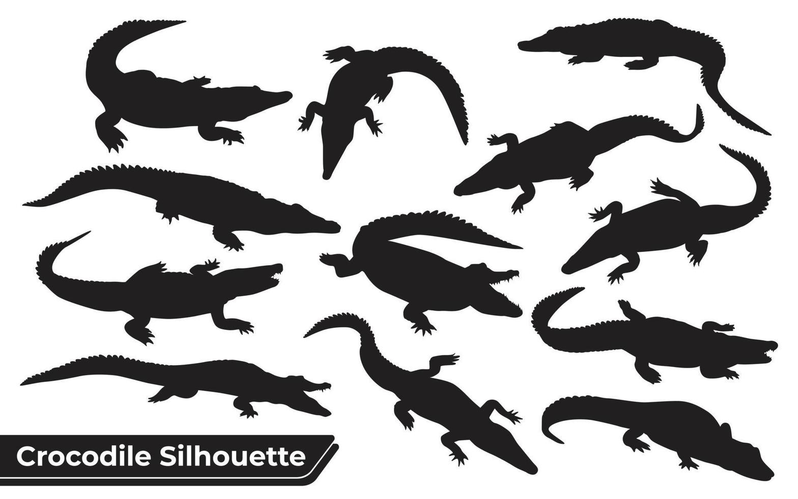 Colección de silueta de cocodrilo en diferentes poses. vector