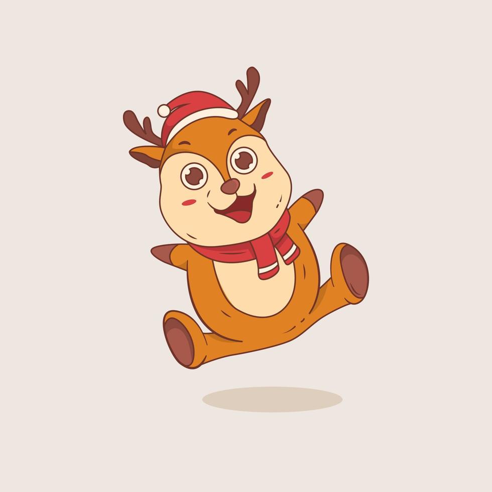 Cute little deer with santa hat jumping vector