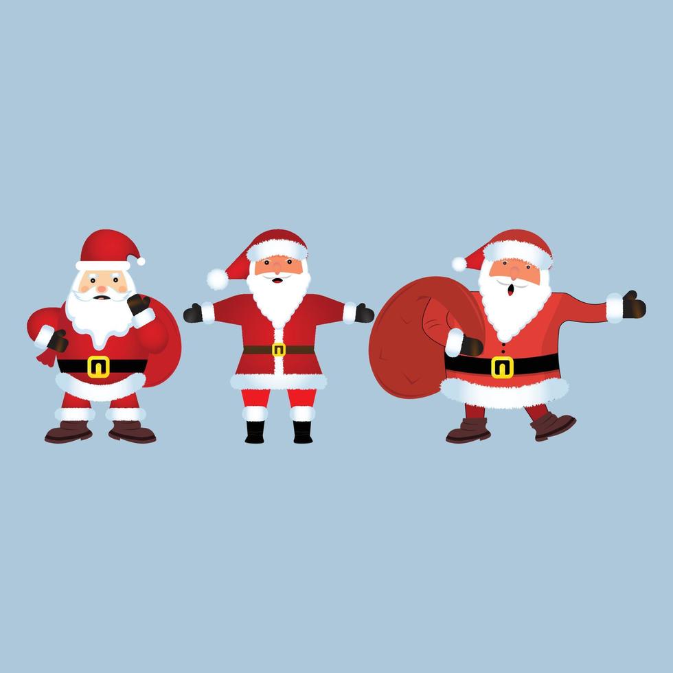 Christmas set of Santa Claus vector design on a rusty light blue background. Santa Claus elements design collection sack of lots of Christmas gifts. Santa Claus vector illustration for Christmas event
