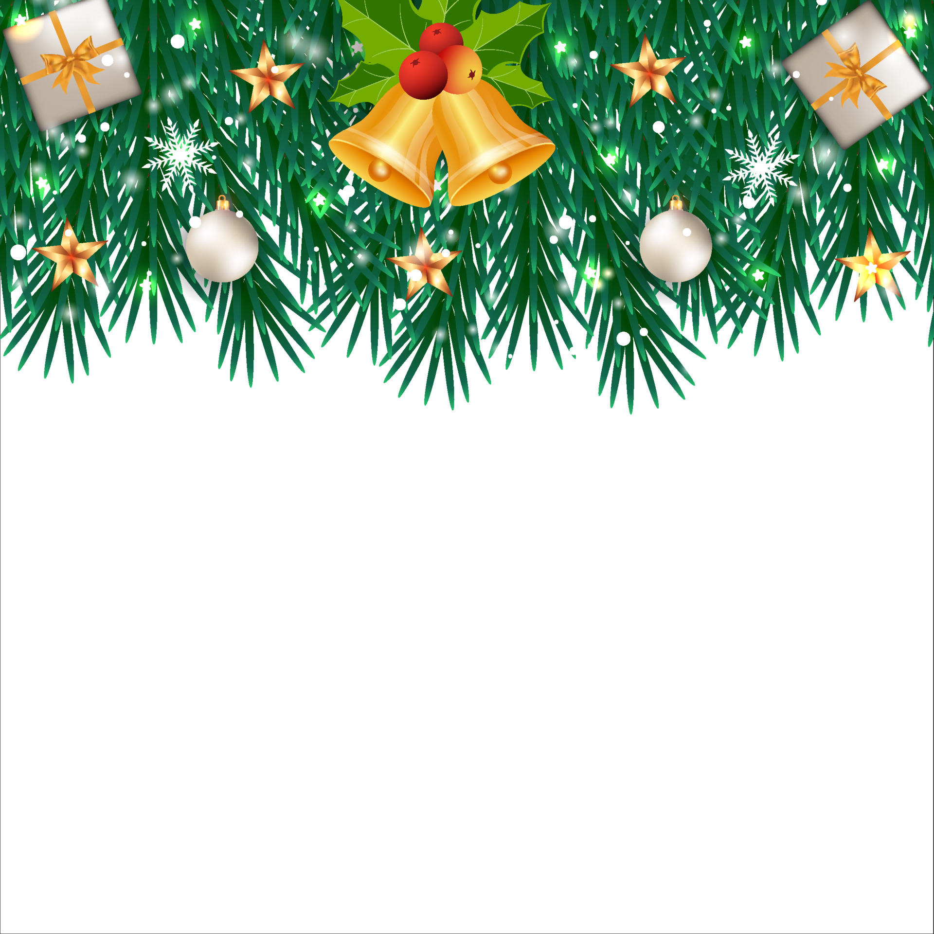 Christmas Border With A Golden Star And Jingle Bells Xmas Border With Snowflakes And Gift Boxes Christmas Border Xmas Decoration Element Gift Box Snowflakes Golden Star Pine Leaves Red Berry 4813811 Vector
