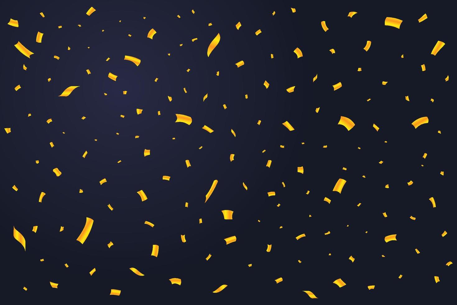 Golden confetti falling on dark blue background. Simple confetti falling illustration. Festival elements vector. Golden tinsel falling. Anniversary, birthday, and wedding celebration. vector