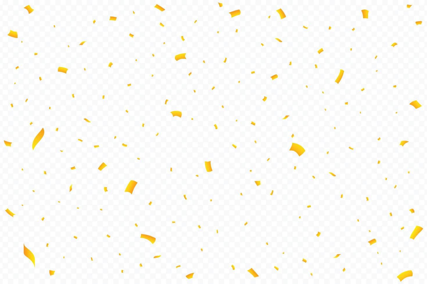 Golden confetti falling on transparent background. Festival elements. Anniversary and birthday celebration. Shiny tinsel and confetti falling. Simple confetti falling vector illustration.