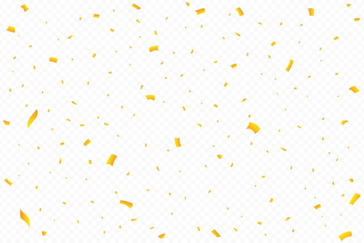 Golden confetti falling on transparent background. Festival elements. Anniversary and birthday celebration. Shiny tinsel and confetti falling. Simple confetti falling vector illustration.