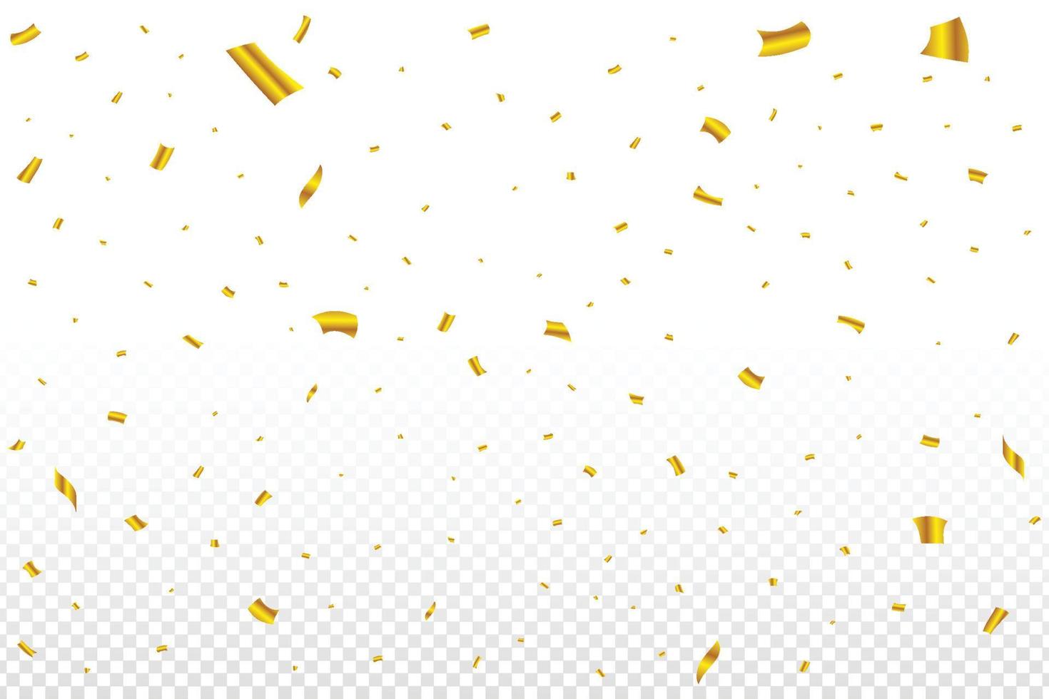 Golden confetti falling isolated on transparent background. Carnival elements. Confetti vector illustration for festival background. Golden party tinsel and confetti falling. Anniversary celebration.