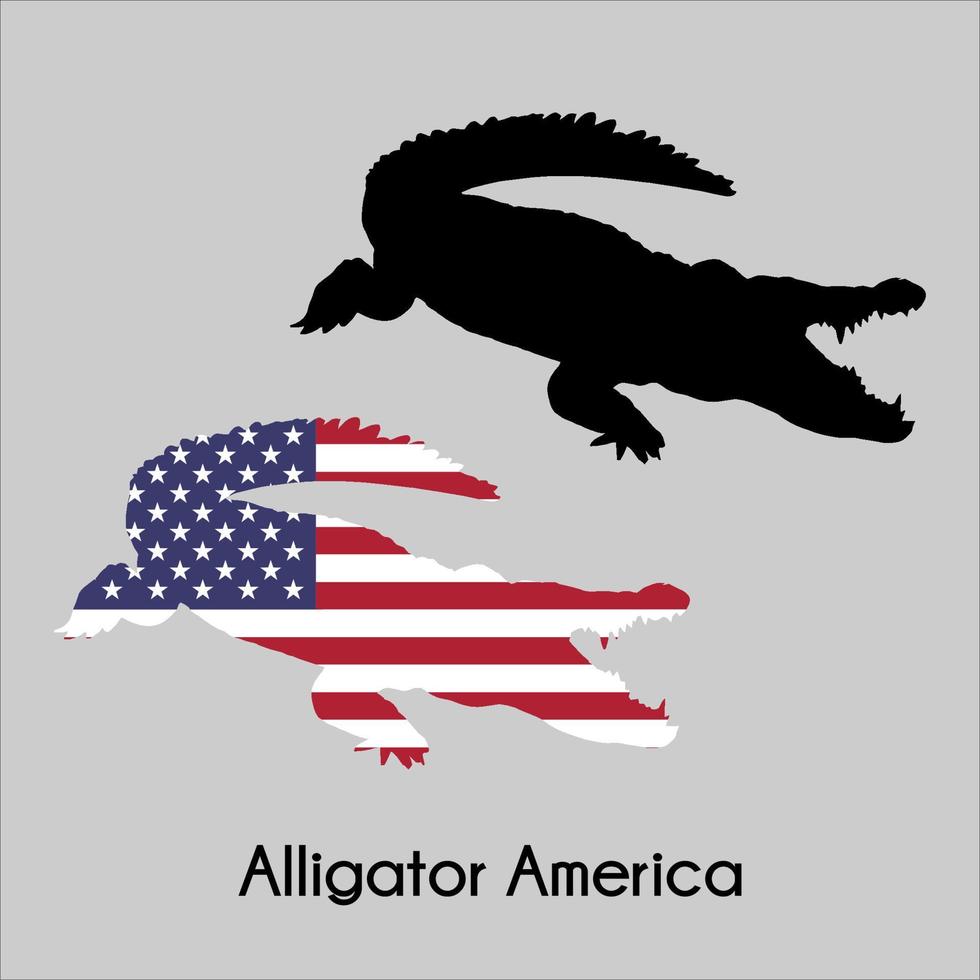 American Animals. American alligator vector black and white and the colors of the flag of the United States of America