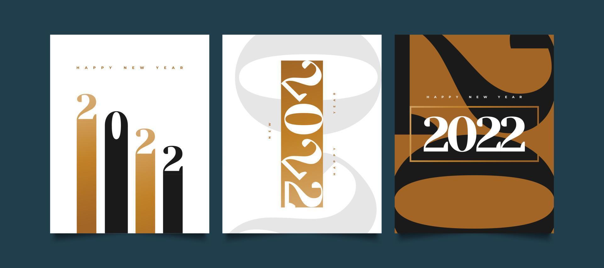 Happy New Year 2022 Poster Set Design with Elegant and Minimalist Style. New Year Celebration Design Template for Flyer, Poster, Brochure, Card, Banner or Postcard vector