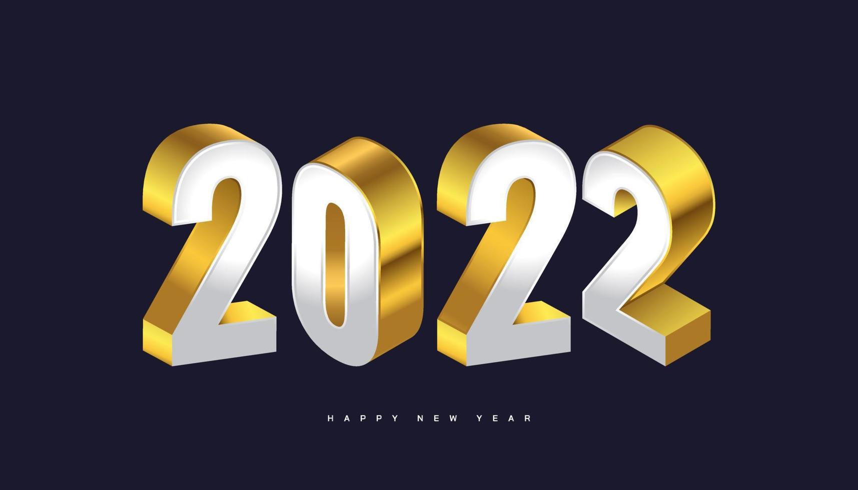 elegantes números 2022 en estilo 3d blanco y dorado para pancarta o póster de celebración de año nuevo. Plantilla de diseño de celebración de año nuevo para volante, póster, folleto, tarjeta, pancarta o postal vector