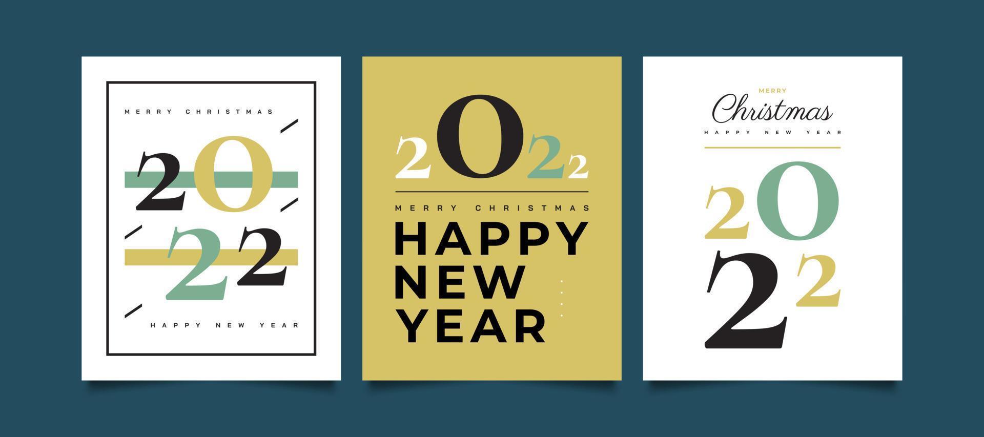 Happy New Year 2022 Poster Set Design with Elegant and Minimalist Style. New Year Celebration Design Template for Flyer, Poster, Brochure, Card, Banner or Postcard vector