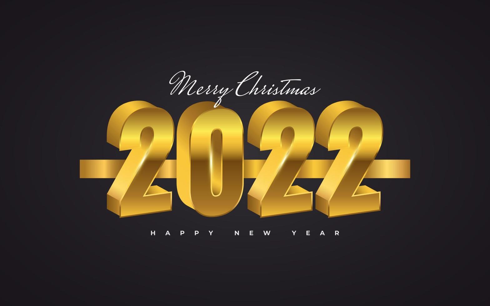 Happy New Year 2022 Banner or Poster with 3D Style in Gold Gradient. 2022 Numbers in 3D Gold Style vector