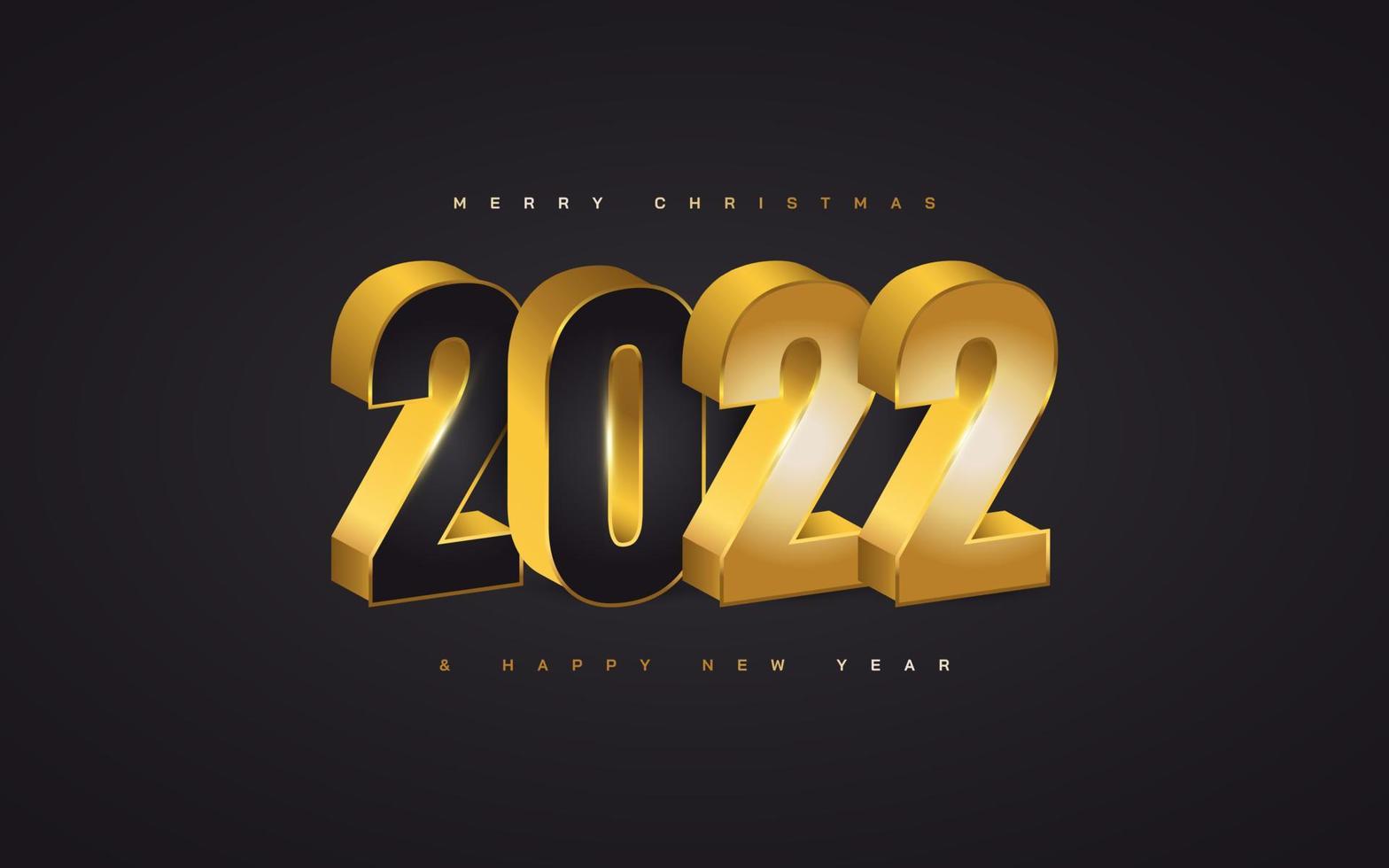 Happy New Year 2022 Banner or Poster Design with 3D Black and Gold Numbers Style. 2022 Numbers Design with 3D Black and Gold Style vector