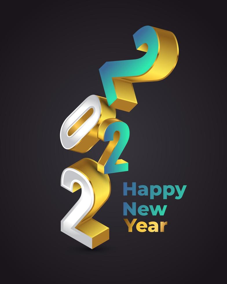 Happy New Year 2022 Banner or Poster Design in Elegant 3D Style. New Year Celebration Design Template for Flyer, Poster, Brochure, Card, Banner or Postcard vector