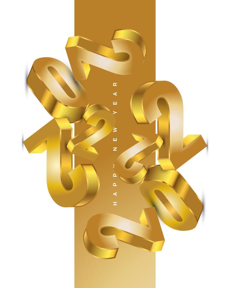 Happy New Year 2022 Banner or Poster Design with 3D Numbers in Luxury Gold Gradient. New Year Celebration Design Template for Flyer, Poster, Brochure, Card, Banner or Postcard vector
