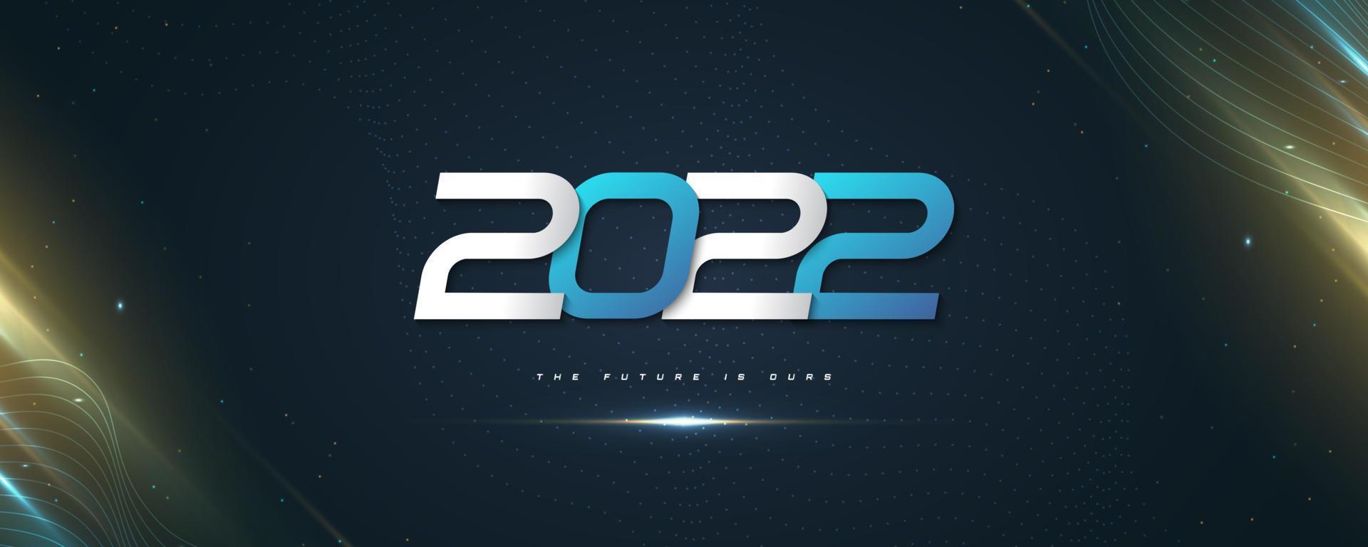 Feliz año nuevo 2022 diseño de banner con números azules y blancos en estilo futurista. 2022 logotipo o símbolo. ilustraciones vectoriales de vacaciones vector