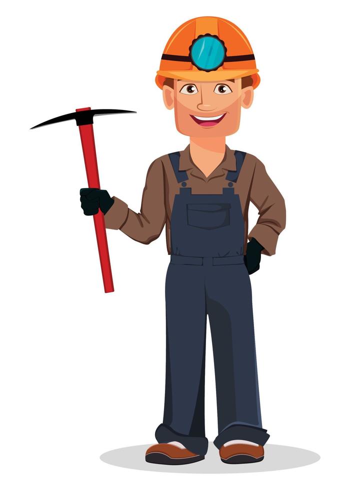 Miner man, mining worker. Cartoon character vector