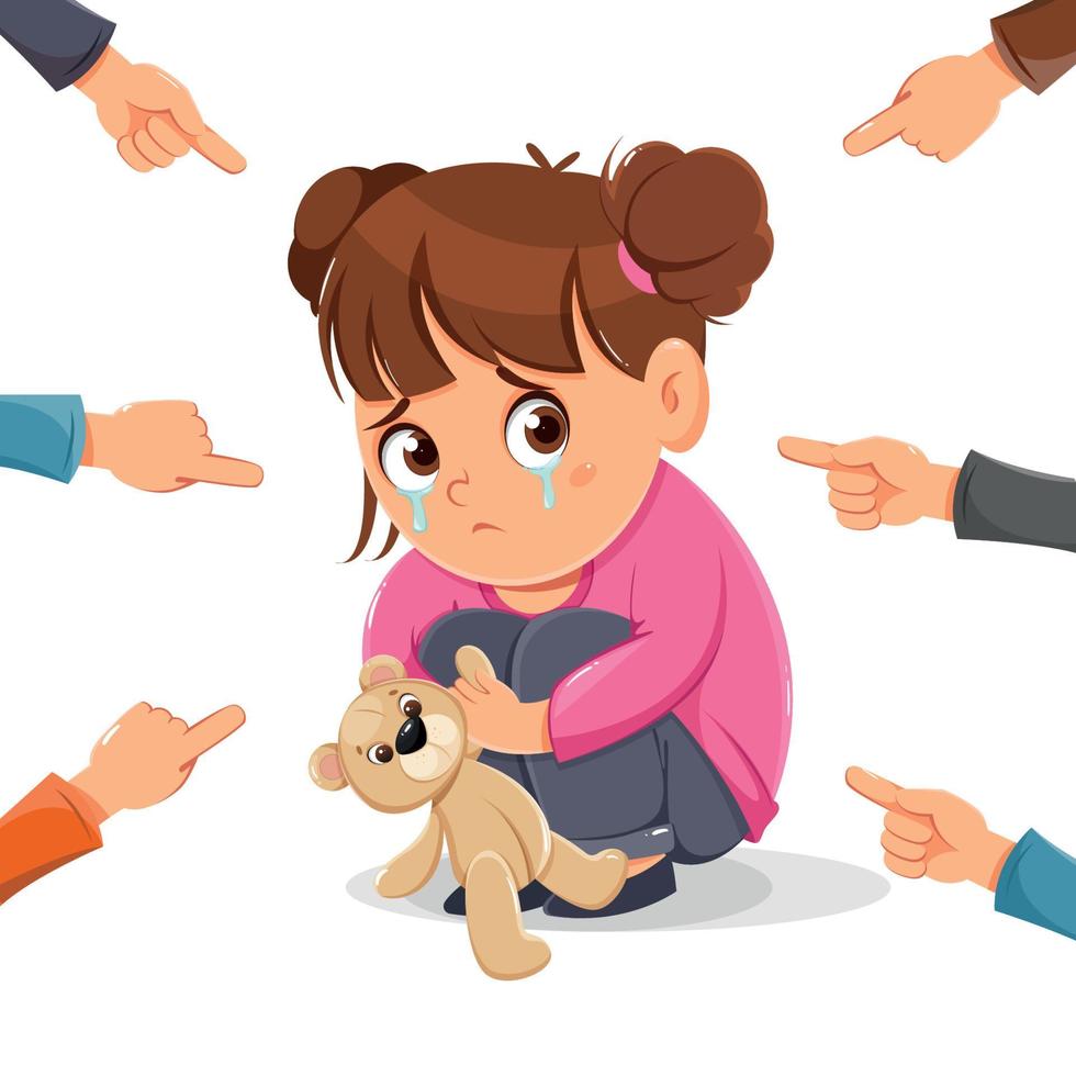 Concept of child abuse prevention. Crying girl vector