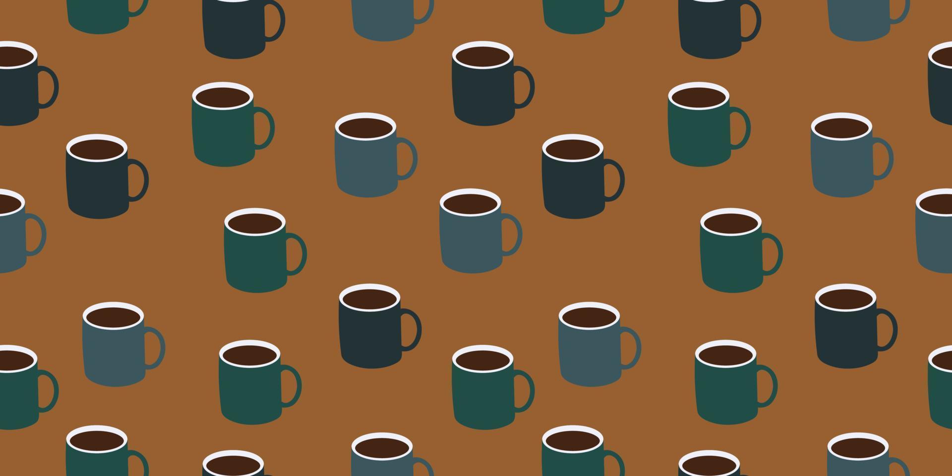 Teal Green Coffee Mug with Brown Background Seamless Pattern vector