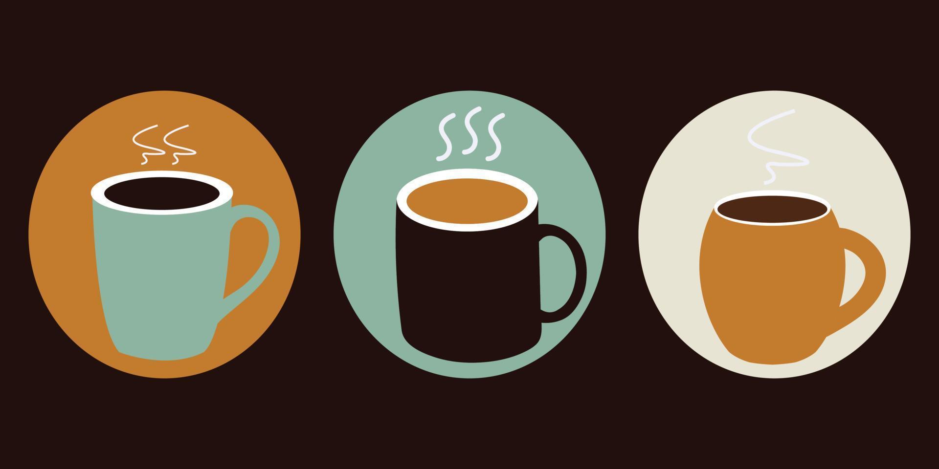 Set of Coffee Mugs with Steam Illustration in Circle Shape vector