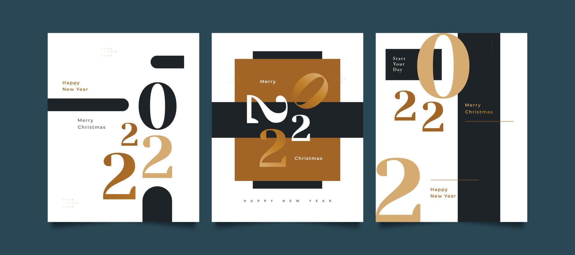 Happy New Year 2022 Poster Set Design with Elegant and Minimalist Style. New Year Celebration Design Template for Flyer, Poster, Brochure, Card, Banner or Postcard vector