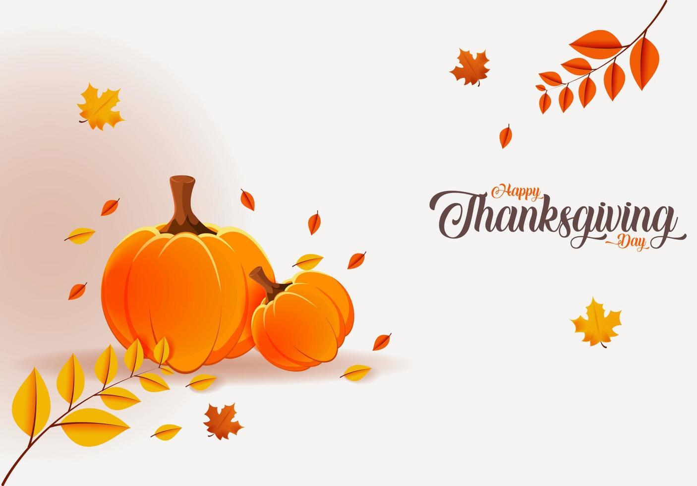 banner de feliz día de acción de gracias. calabaza y follaje de otoño. cartel de vacaciones, encabezado para sitio web. ilustración vectorial vector