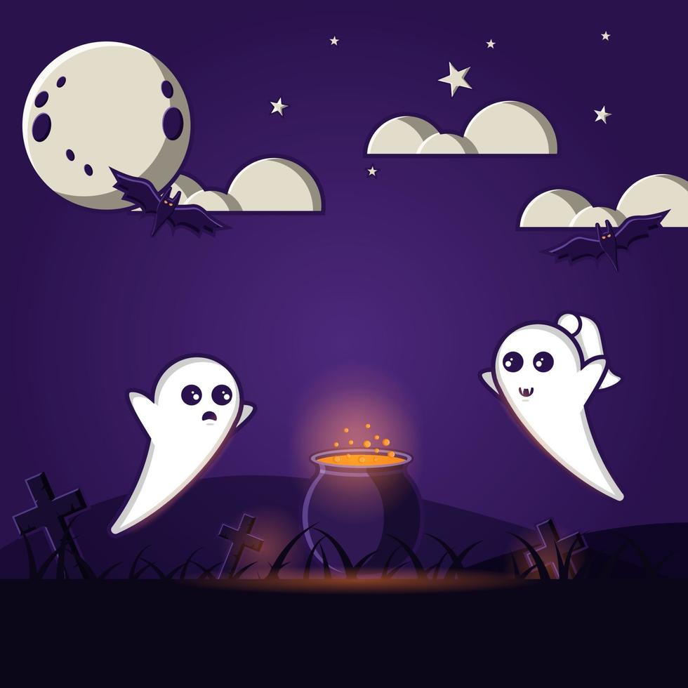 Fondo de feliz día de halloween con fantasmas lindos vector