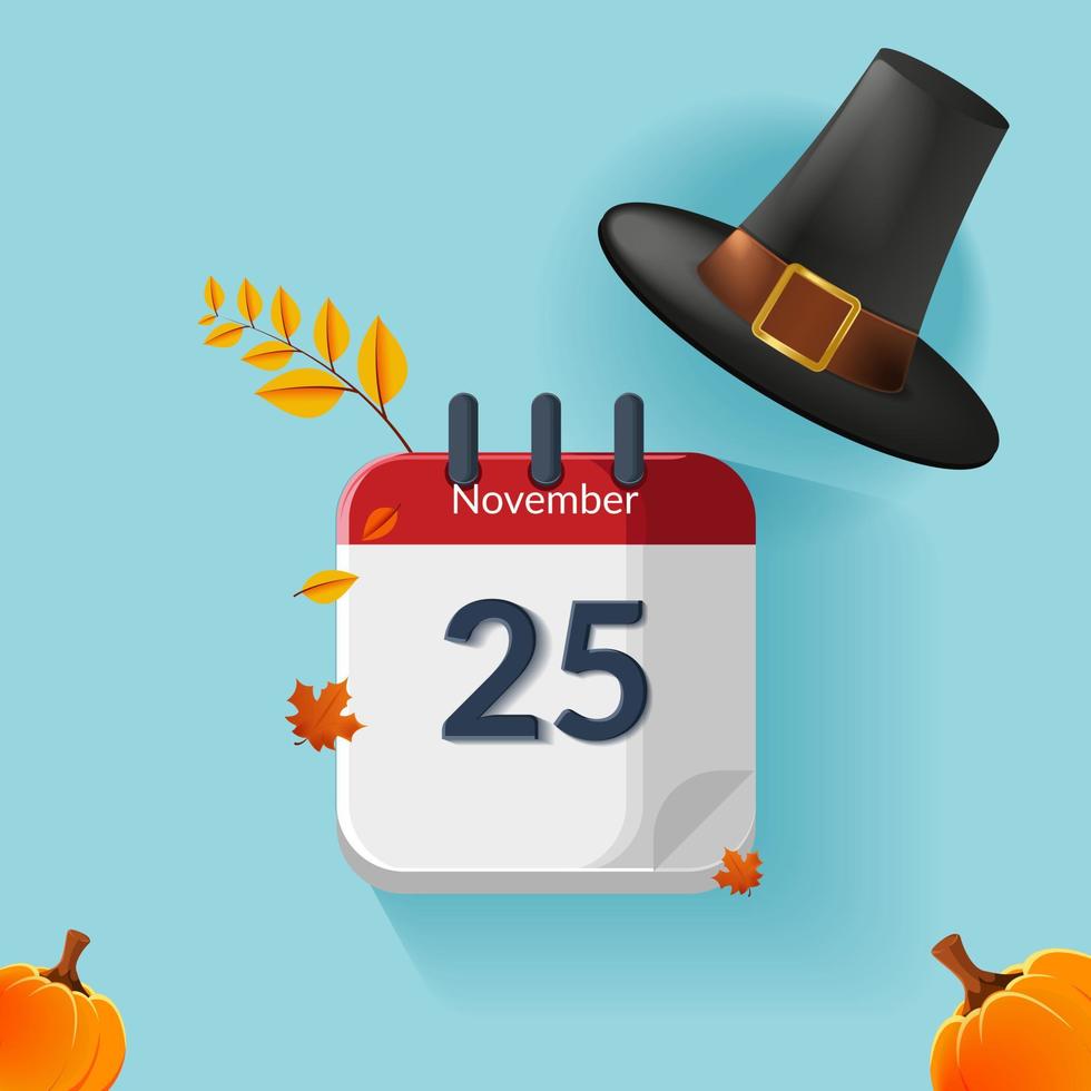 Thanksgiving day calendar icon. 25 November. Thanksgiving day flat 3d icon. EPS10 format. vector