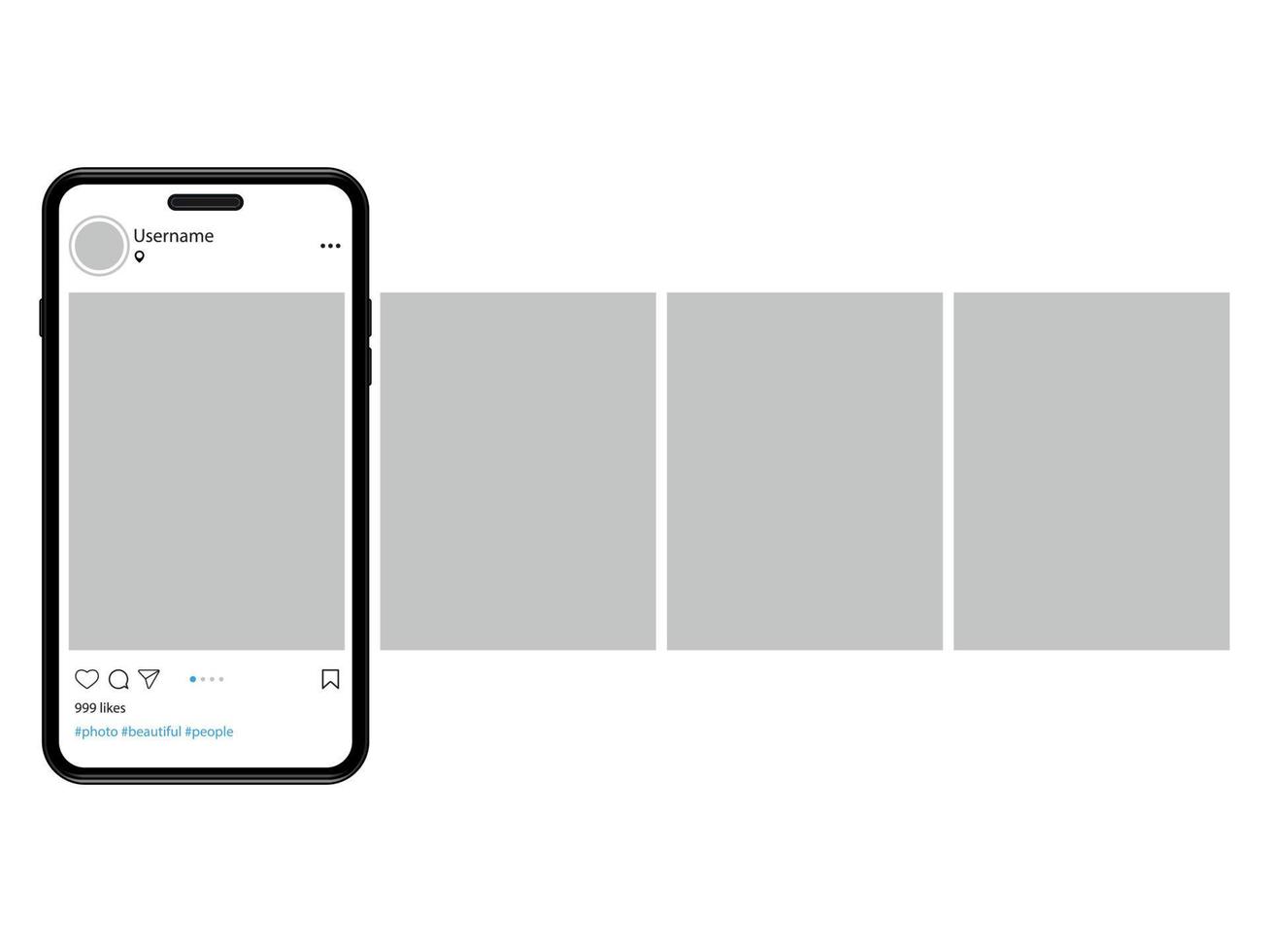 Black smartphone with carousel interface post. Carousel style phone screen. Vector