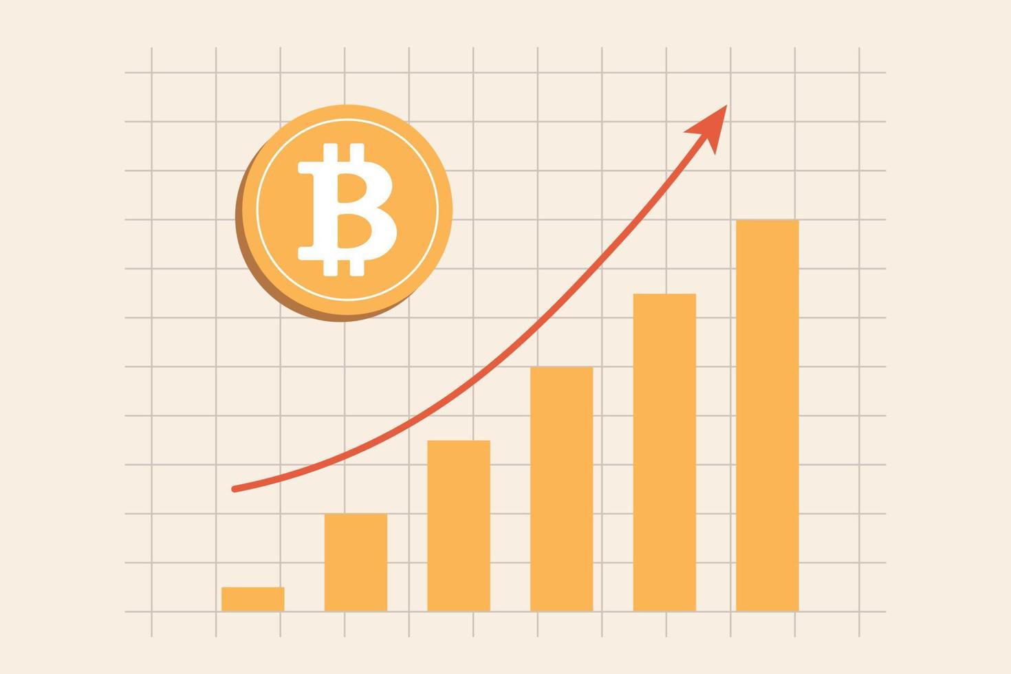 Bitcoin price increases. vector illustration concept of currency trading.