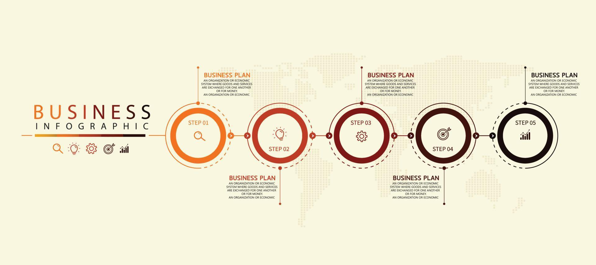 Opcional gráfico circular de cinco pasos del proceso de infografía con el concepto de vector de datos de icono. se puede utilizar en diagramas de flujo de negocios con fines educativos. gráfico de datos de pasos e infografías