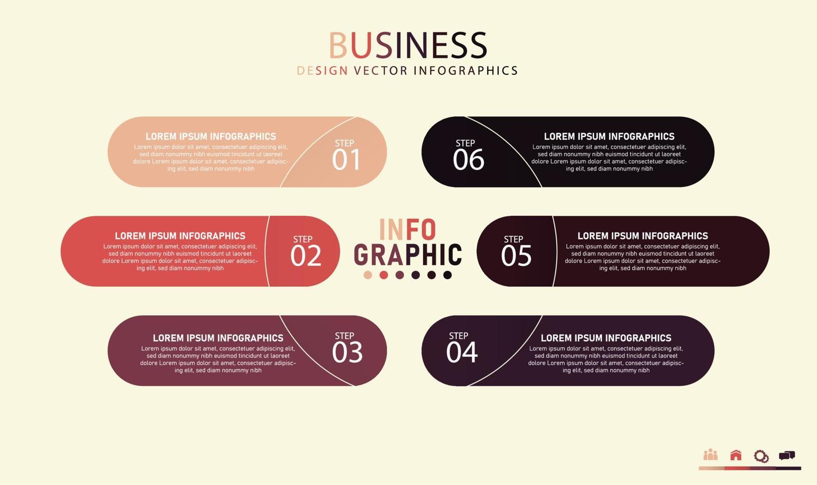 diagrama de proceso de visualización de información empresarial elementos abstractos del diagrama de gráficos con 6 pasos, partes o procesos opcionales. uso en negocios en educación vector para presentación idea creativa