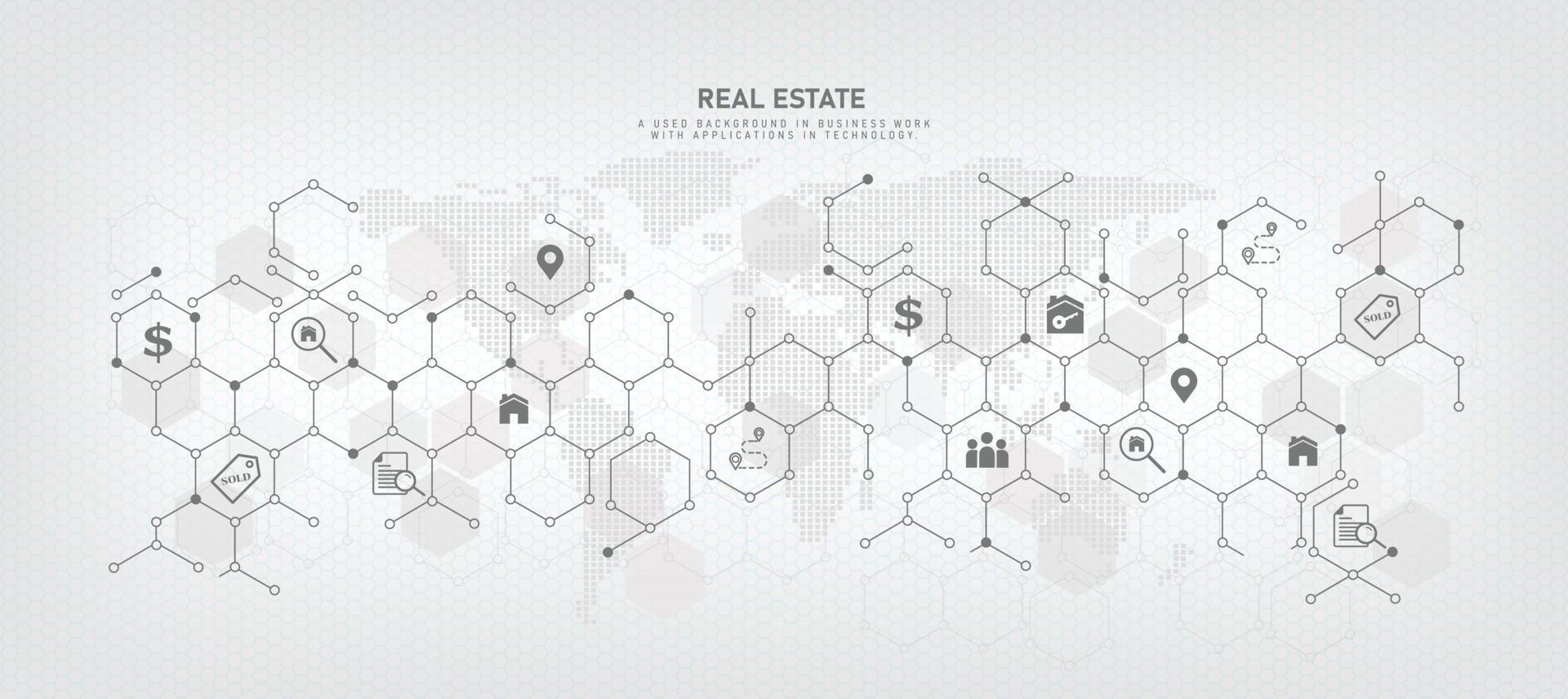 technology background with business symbol icons for sale and real estate listing Brokers and Contractors Residential real estate, investment, housing project real estate development real estate buy vector